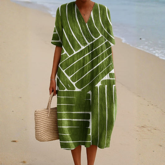 Eira - Vestido Verde com Padrão Geométrico