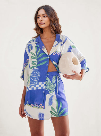 CONJUNTO CAMISEIRO ESTAMPADO CÔTE D'AZUR
