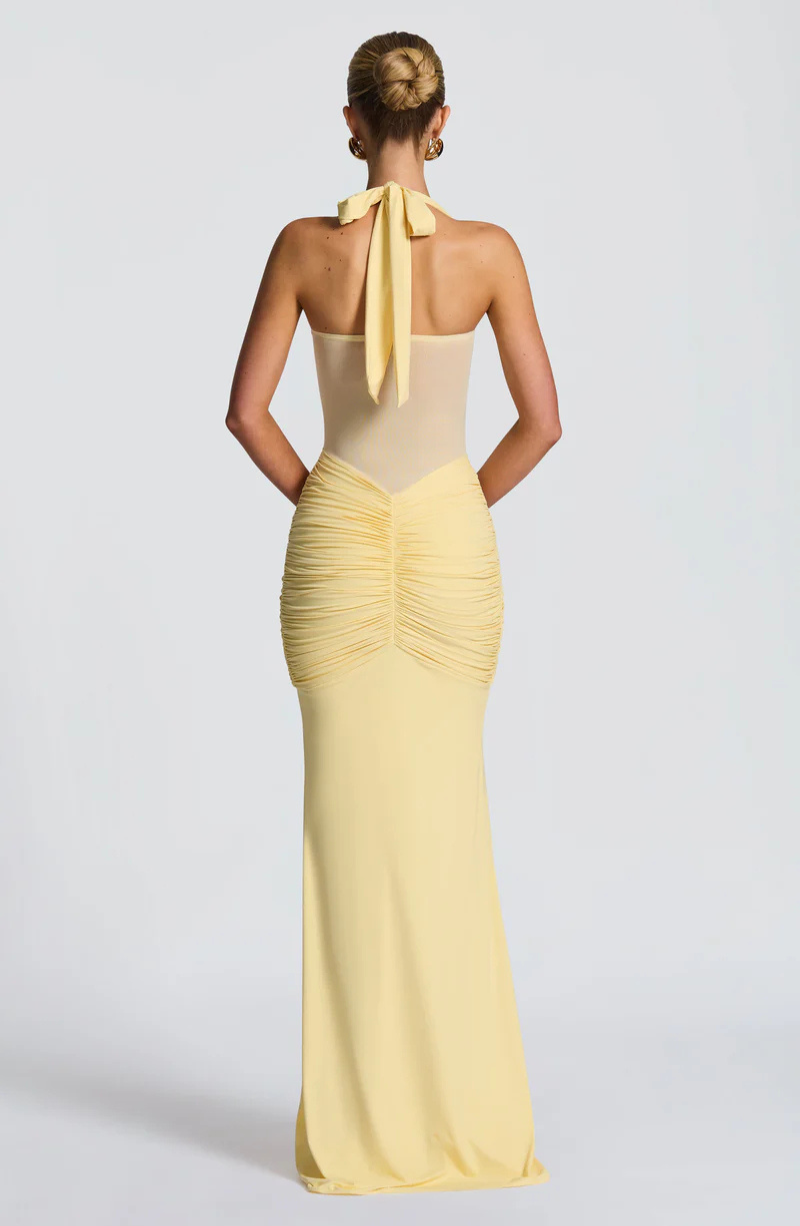 VESTIDO LONGO HALTER COM RUCHES