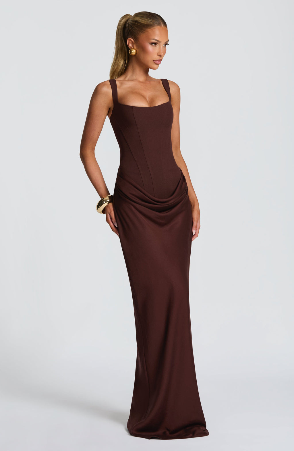 VESTIDO LONGO ESPARTILHO DRAPEADO