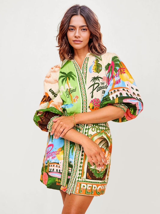 VESTIDO TIPO CAMISEIRO ESTAMPADO PARADISE