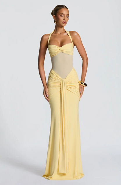 VESTIDO LONGO HALTER COM RUCHES