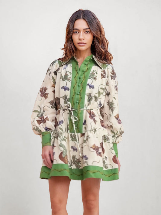 VESTIDO CAMISEIRO MINI ESTAMPADO COM CINTURA AJUSTÁVEL