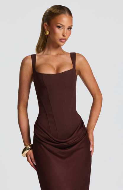 VESTIDO LONGO ESPARTILHO DRAPEADO