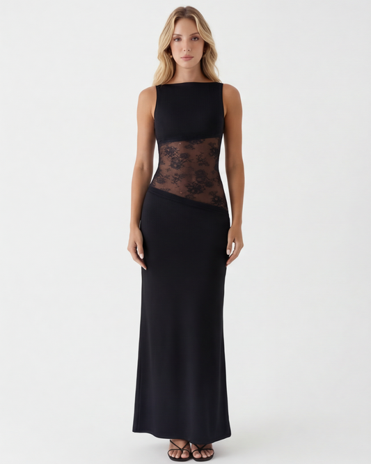 VESTIDO COMPRIDO DETALHE TRANSPARÊNCIA