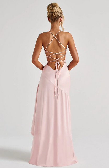 VESTIDO COMPRIDO COSTAS CRUZADAS FOLHOS