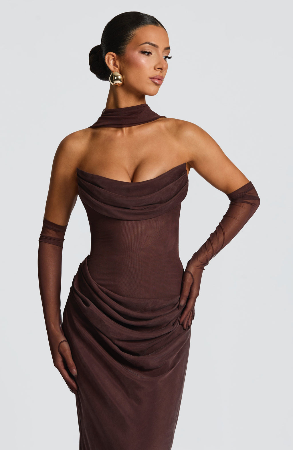 VESTIDO COMPRIDO DRAPEADO COSTAS CORSELETE