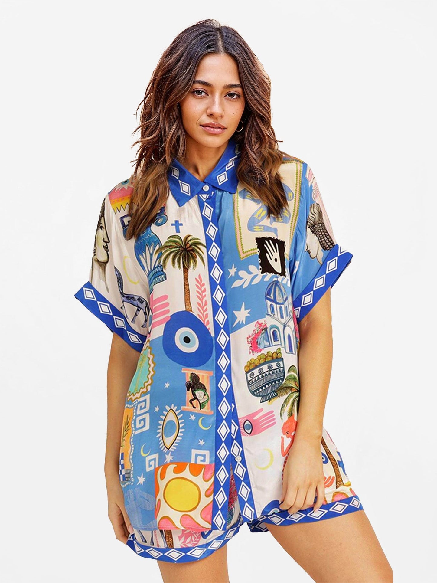 CONJUNTO CAMISEIRO ESTAMPADO MEDITERRÂNICO