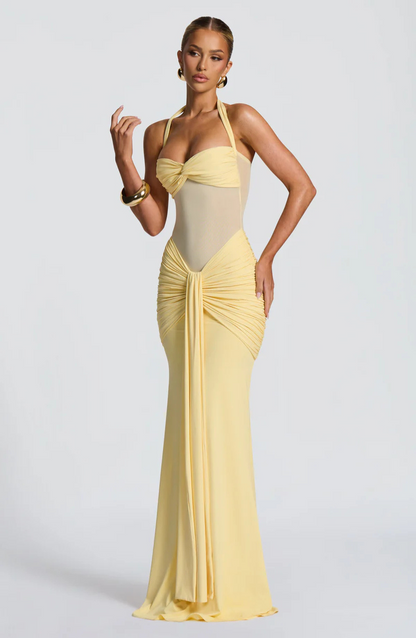 VESTIDO LONGO HALTER COM RUCHES