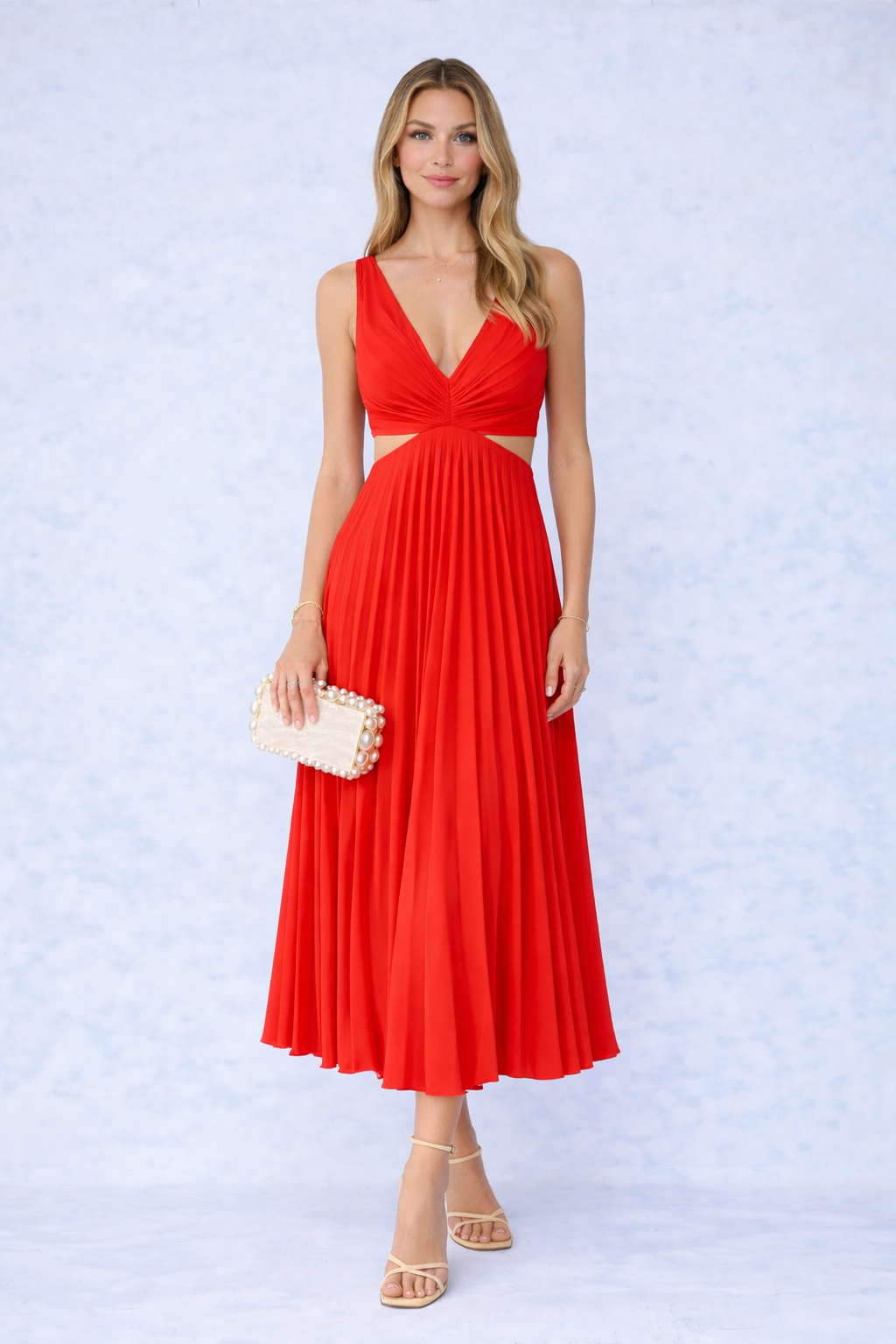 VESTIDO MIDI PLISSADO COM DECOTE CRUZADO