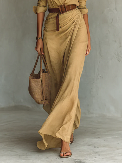 Camille™ | Vestido maxi com lapela e cinto na cintura