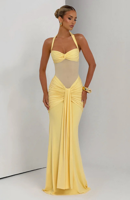 VESTIDO LONGO HALTER COM RUCHES