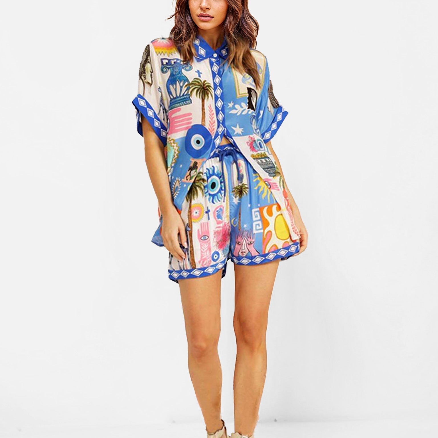 CONJUNTO CAMISEIRO ESTAMPADO MEDITERRÂNICO