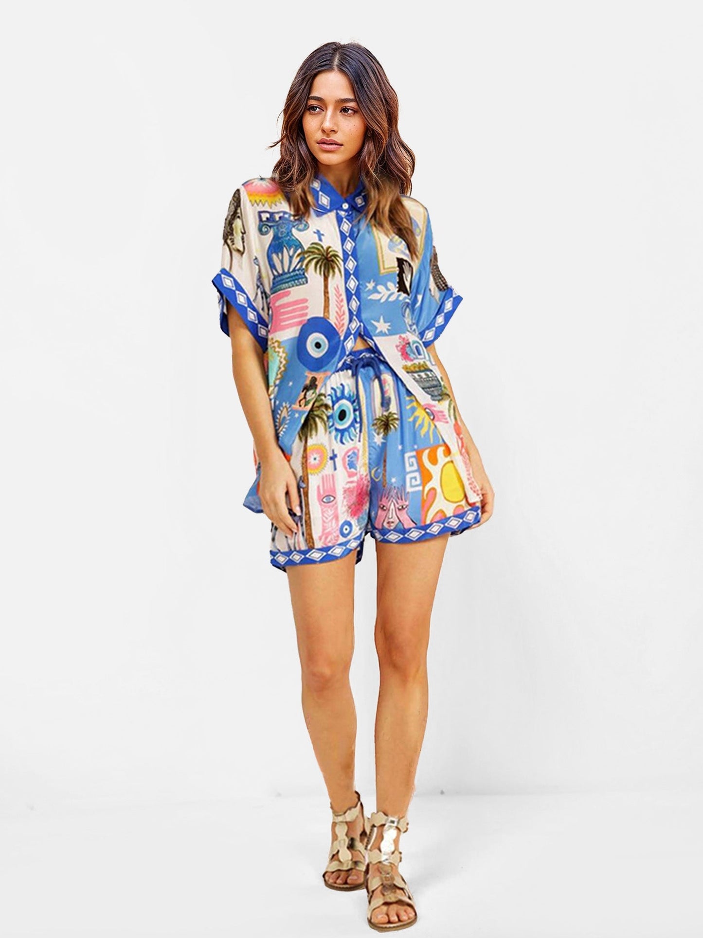 CONJUNTO CAMISEIRO ESTAMPADO MEDITERRÂNICO
