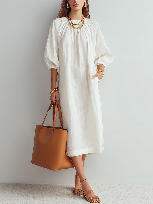 Vestido midi creme de corte relaxado