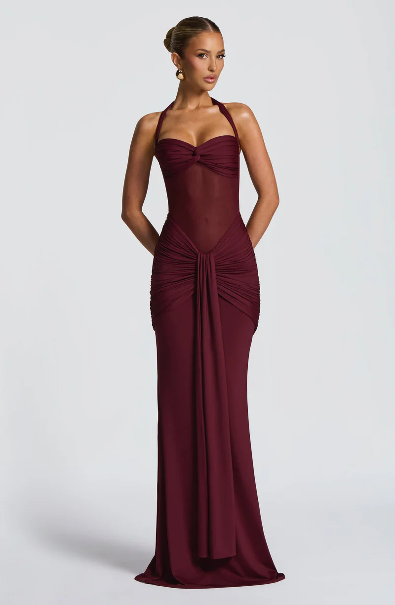 VESTIDO LONGO HALTER COM RUCHES