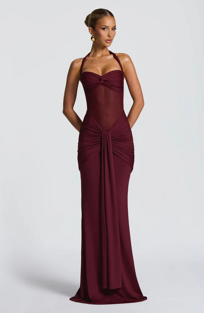 VESTIDO LONGO HALTER COM RUCHES