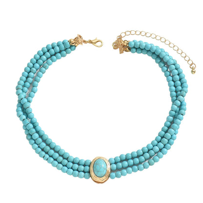 Colar Elegante Vintage com Pérolas Turquesas