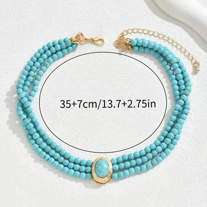 Colar Elegante Vintage com Pérolas Turquesas
