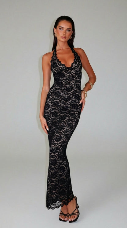 VESTIDO COMPRIDO DE RENDA HALTER