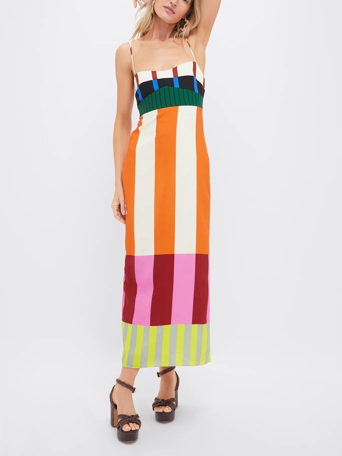 VESTIDO ÀS RISCAS GEOMÉTRICAS MULTICOR