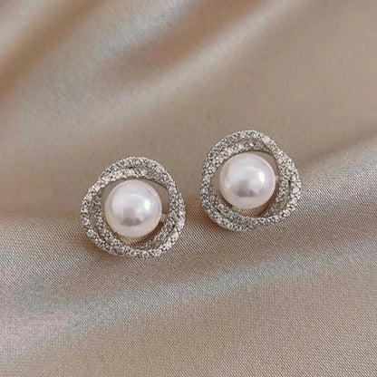 Brincos Espirais Brilhantes com Pérolas Elegantes