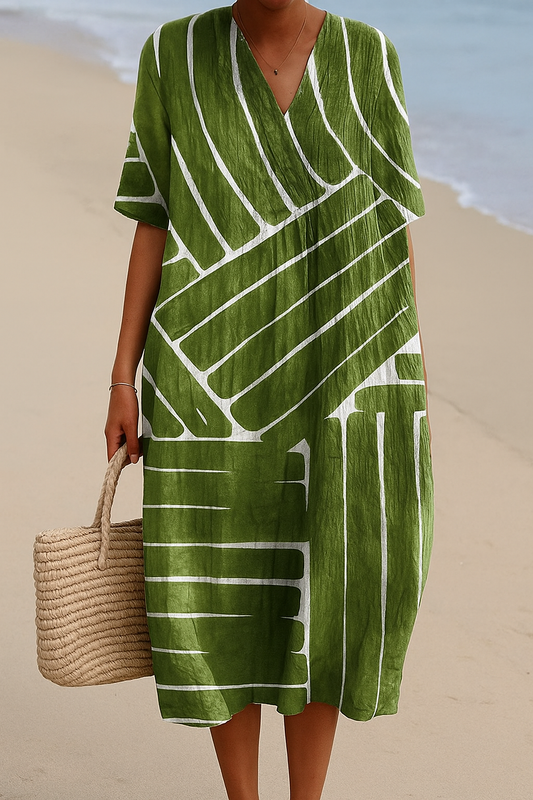 Eira - Vestido Verde com Padrão Geométrico