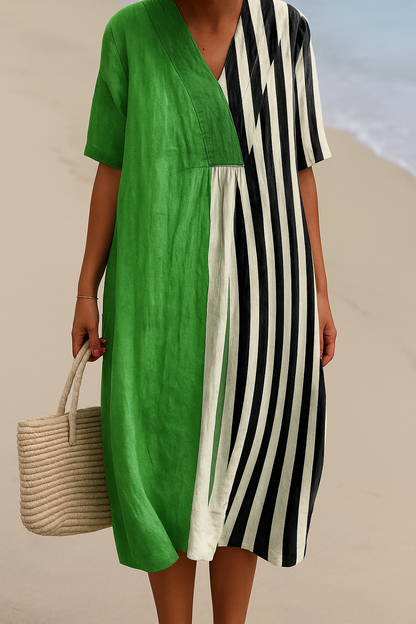 Noémia - Vestido Verde Vibrante com Listras Pretas