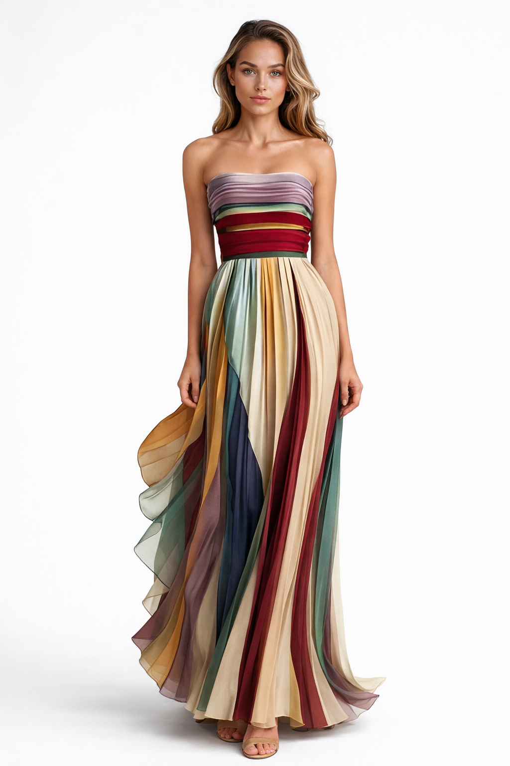 HERA I VESTIDO LONGO PLISSADO MULTICOLOR