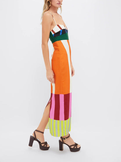 VESTIDO ÀS RISCAS GEOMÉTRICAS MULTICOR