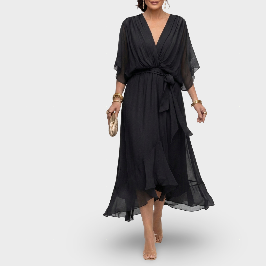 Margarida - Vestido Fluído com Folhos e Laçada