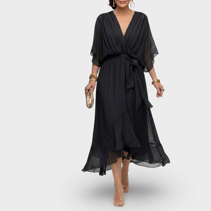Margarida - Vestido Fluído com Folhos e Laçada