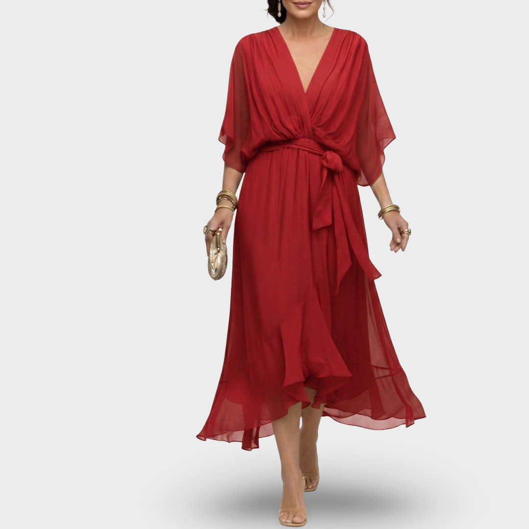Margarida - Vestido Fluído com Folhos e Laçada