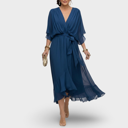 Margarida - Vestido Fluído com Folhos e Laçada
