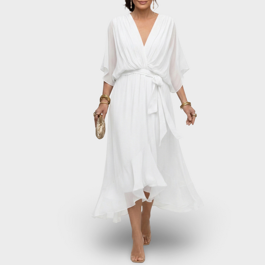 Margarida - Vestido Fluído com Folhos e Laçada