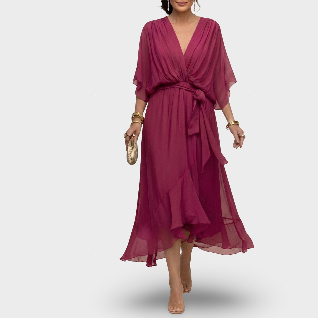 Margarida - Vestido Fluído com Folhos e Laçada