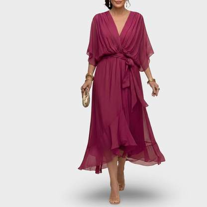 Margarida - Vestido Fluído com Folhos e Laçada