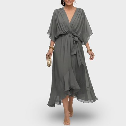 Margarida - Vestido Fluído com Folhos e Laçada