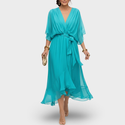 Margarida - Vestido Fluído com Folhos e Laçada
