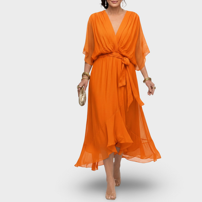 Margarida - Vestido Fluído com Folhos e Laçada