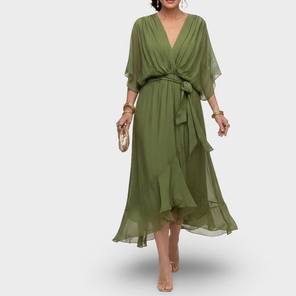 Margarida - Vestido Fluído com Folhos e Laçada