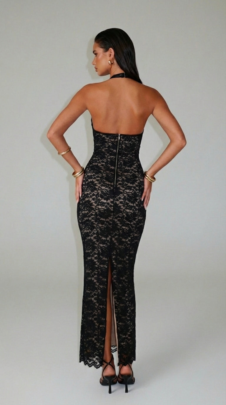 VESTIDO COMPRIDO DE RENDA HALTER