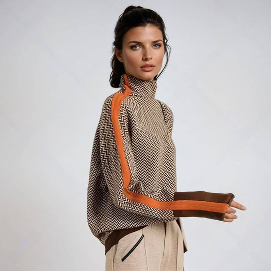 Leni - Pulôver Roulé Chic Em Chevron
