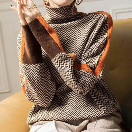 Leni - Pulôver Roulé Chic Em Chevron