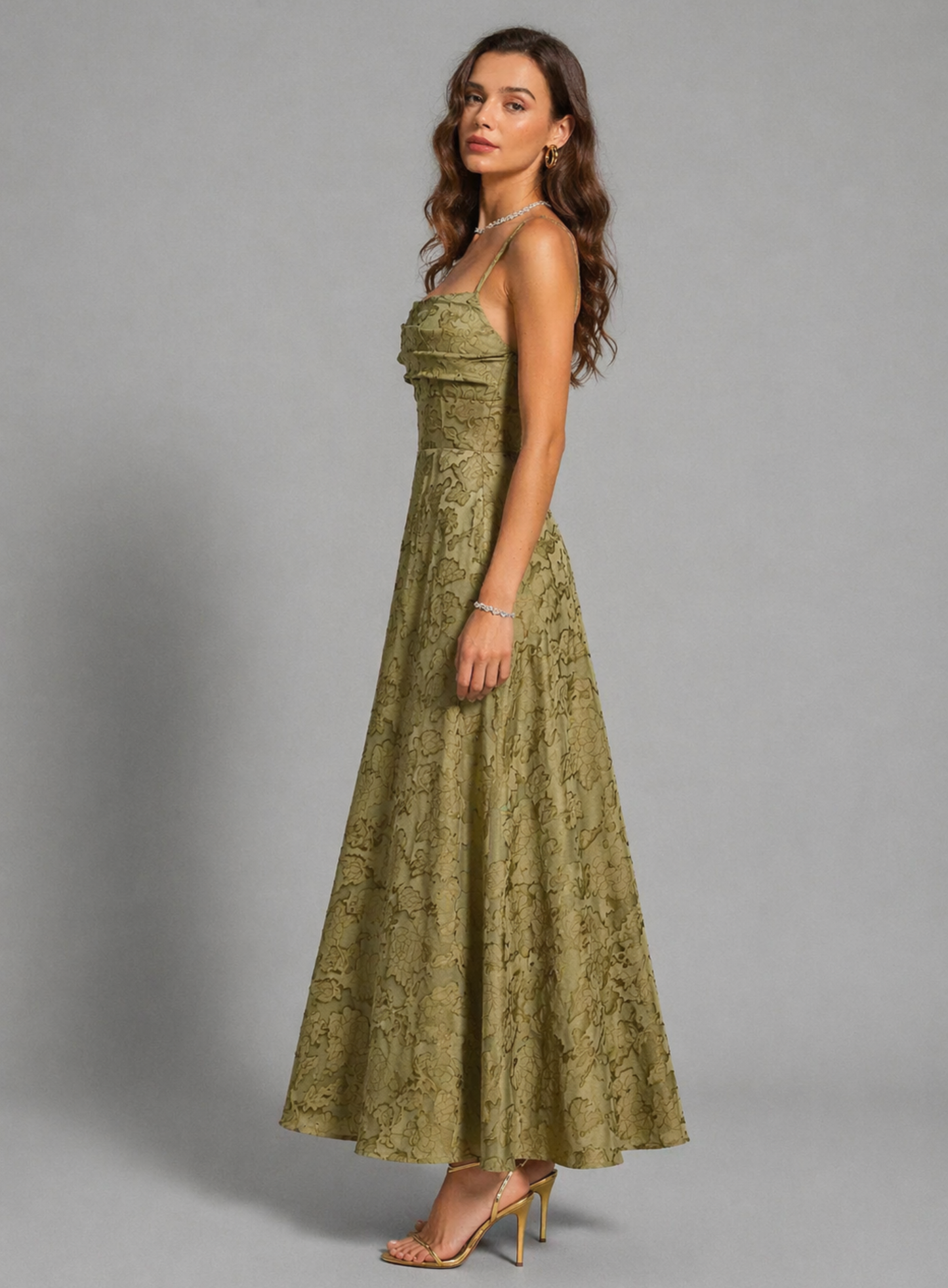 MARIELA - VESTIDO LARGO LISO DE JACQUARD