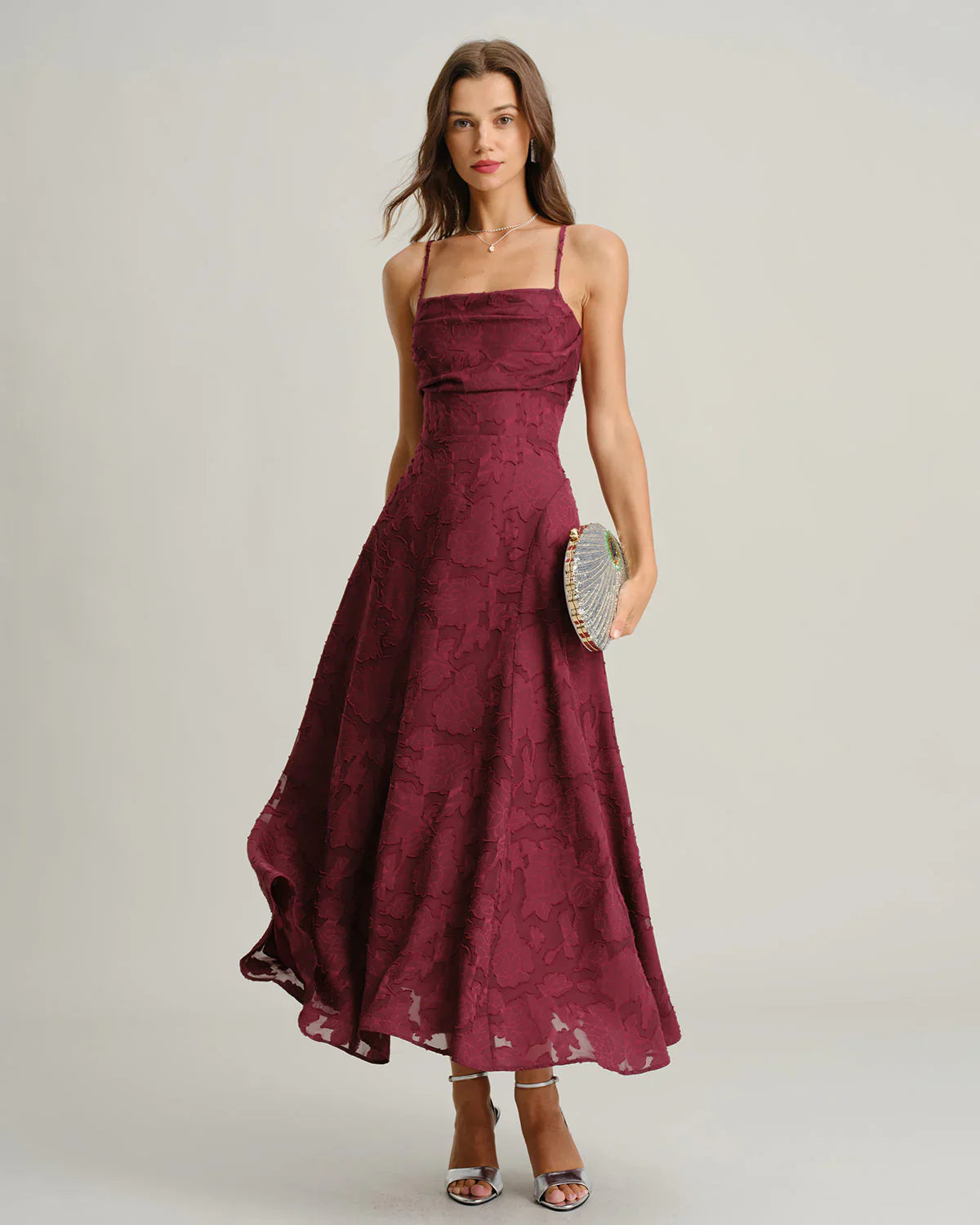 MARIELA - VESTIDO LARGO LISO DE JACQUARD