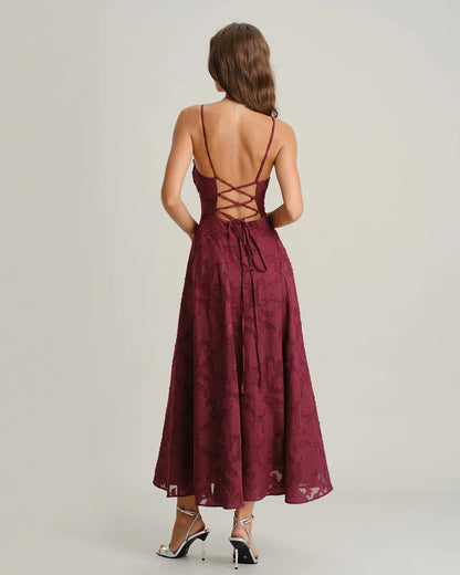 MARIELA - VESTIDO LARGO LISO DE JACQUARD