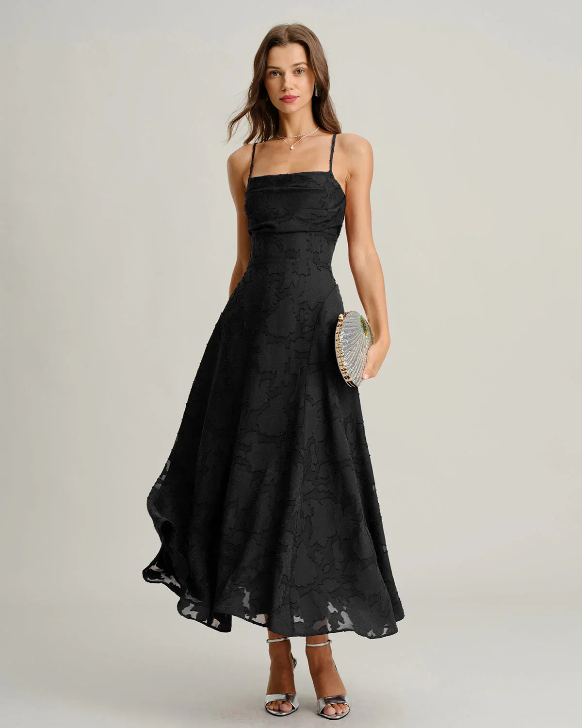 MARIELA - VESTIDO LARGO LISO DE JACQUARD