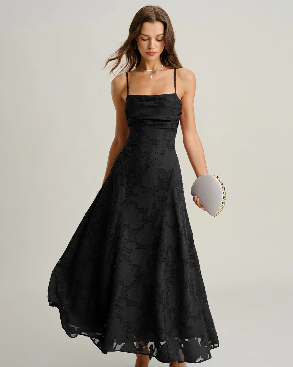 MARIELA - VESTIDO LARGO LISO DE JACQUARD