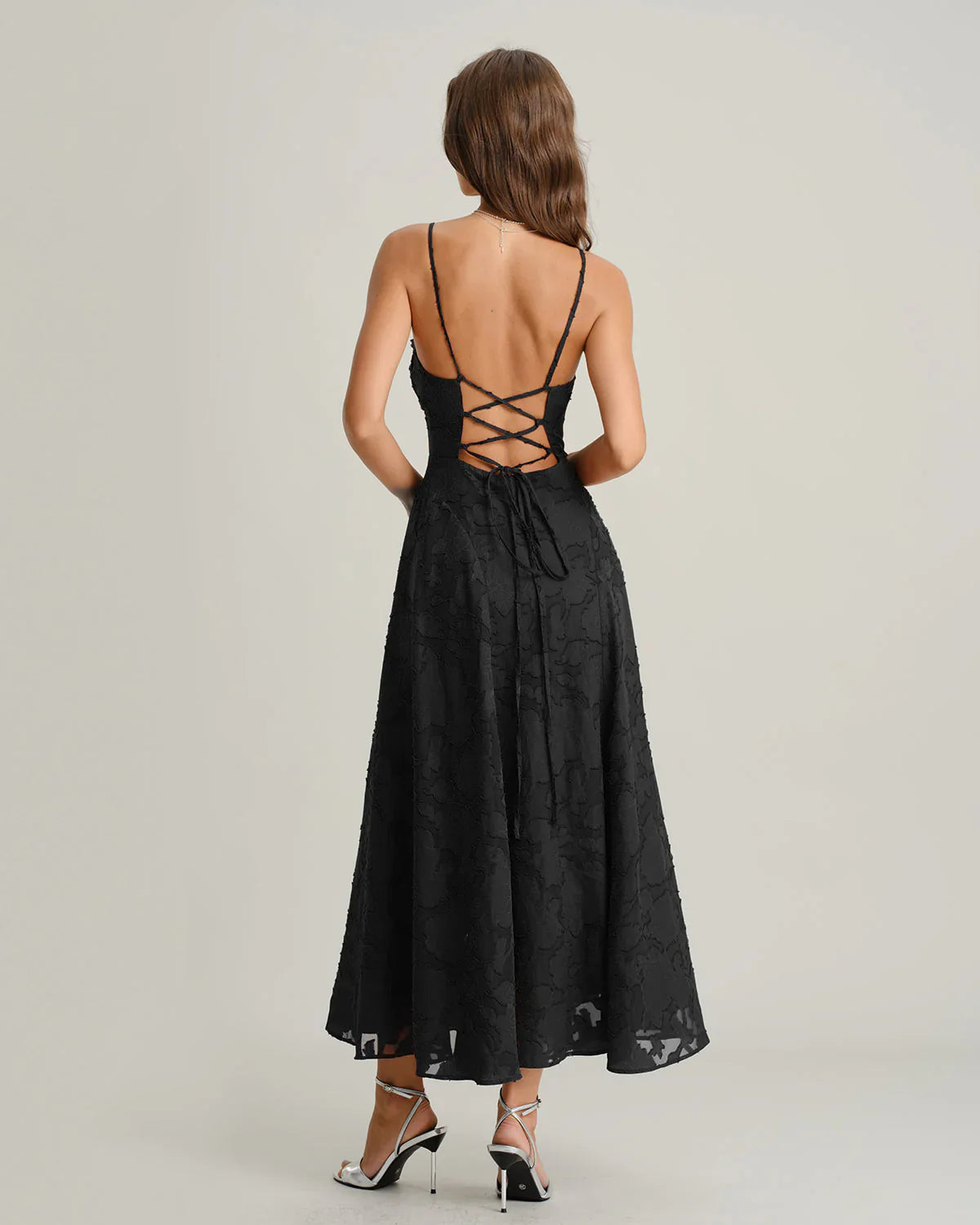 MARIELA - VESTIDO LARGO LISO DE JACQUARD